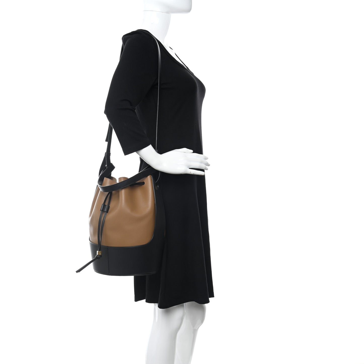 Calfskin Medium Balloon Bucket Bag Tan Black