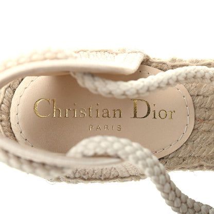 Christian Dior Canvas Embroidered Granville Ankle Tie Espadrille Wedges 35 Cream 7 of 8