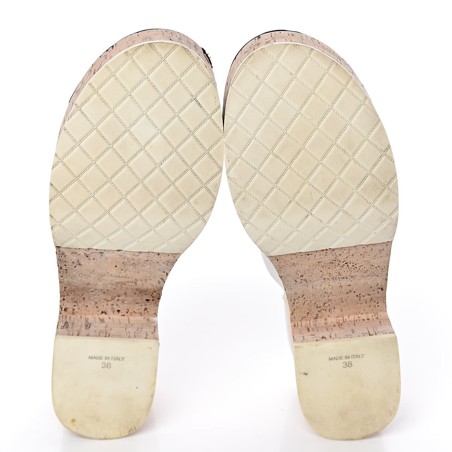 Calfskin Cork Cap Toe CC Clogs 38 White Black