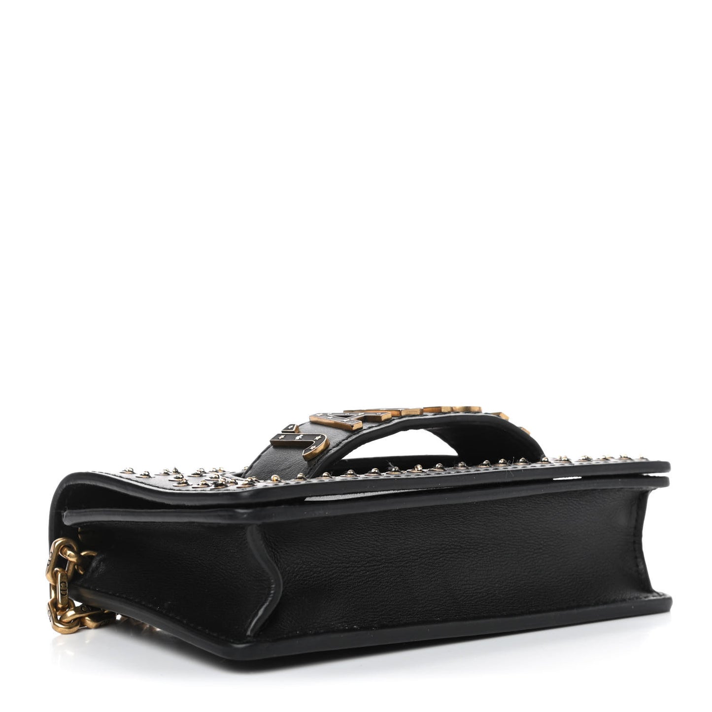 Calfskin Studded Mini J'Adior Chain Flap Bag Black