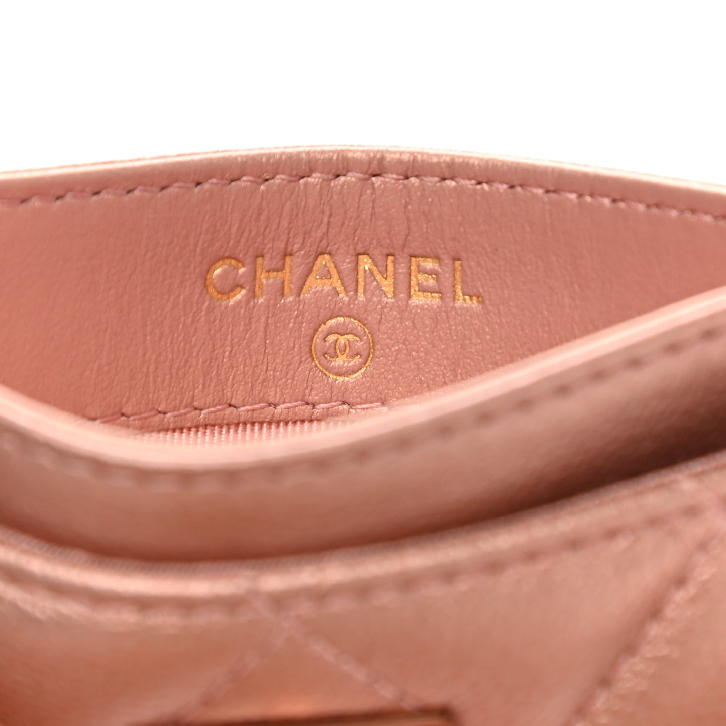 Metallic Caviar Quilted Reissue Card Holder Rose Gold