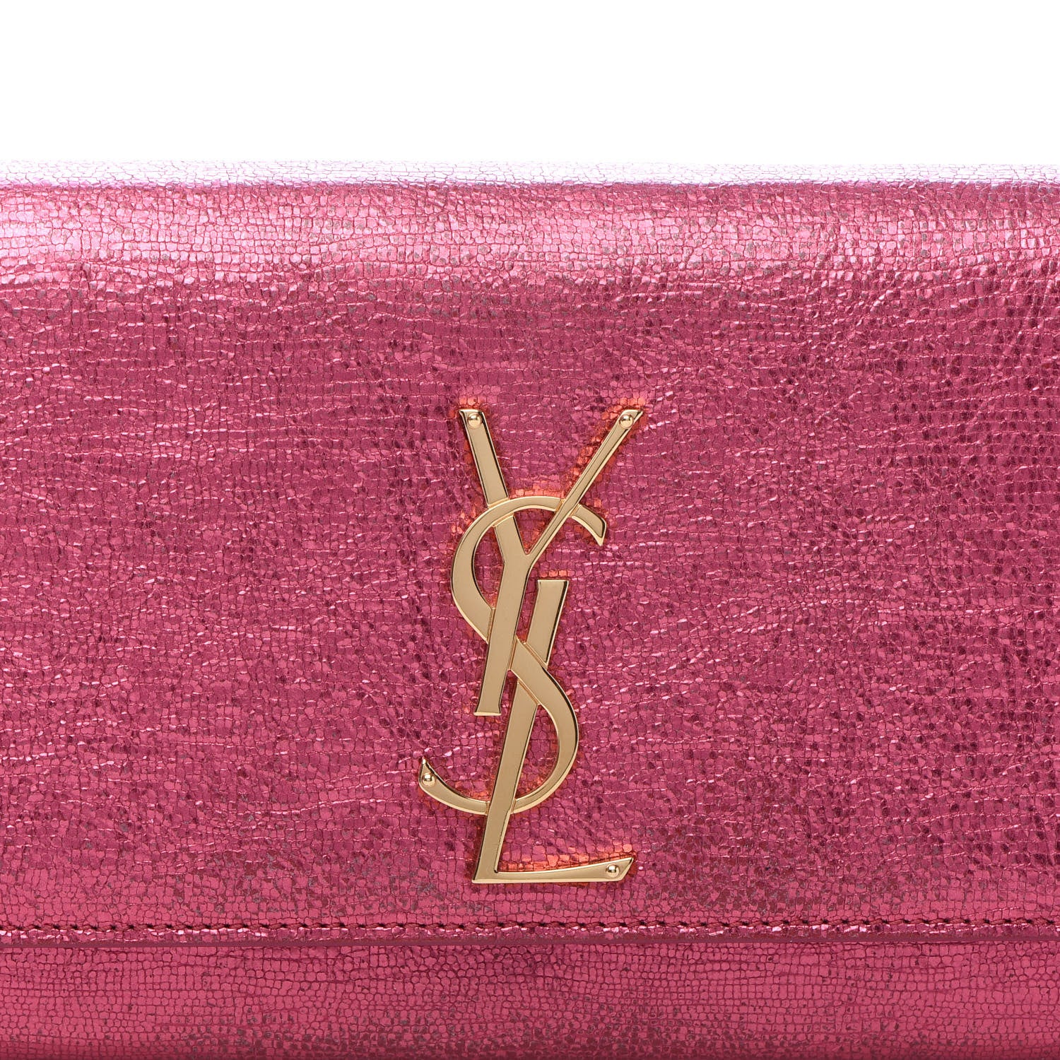 Saint Laurent Metallic Textured Calfskin Classic Monogram Cassandre Clutch Pink 9 of 9