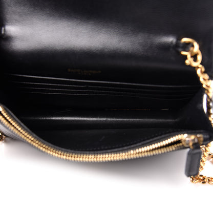 Saint Laurent Grain De Poudre Matelasse Chevron Monogram Envelope Chain Wallet Black 5 of 13
