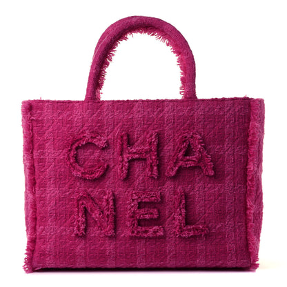 Chanel Wool Tweed Large Zipped Shopping Tote Pink 1 of 4