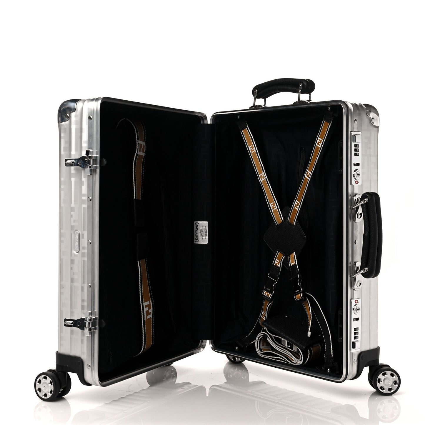 X RIMOWA Aluminum FF Print Roll Away Carry On Luggage Silver