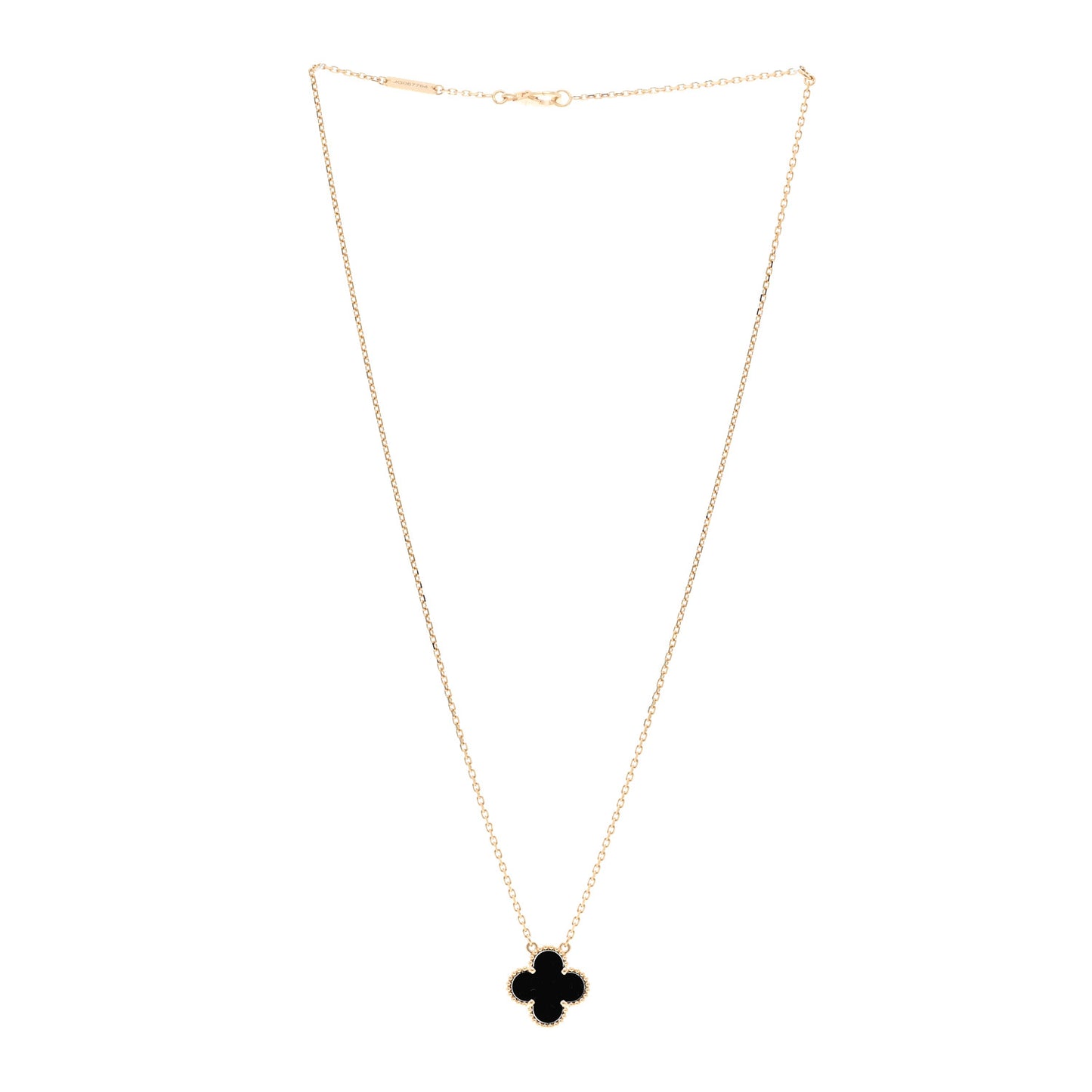 18K Yellow Gold Black Onyx Vintage Alhambra Pendant Necklace
