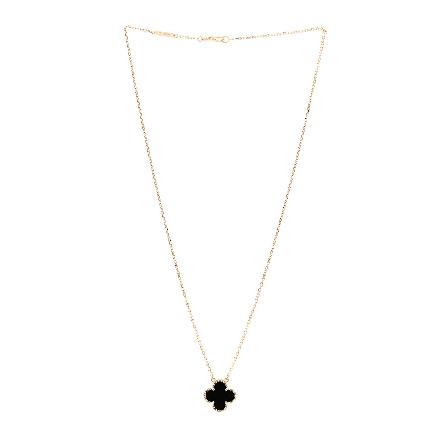 Van Cleef & Arpels 18K Yellow Gold Black Onyx Vintage Alhambra Pendant Necklace 3 of 5
