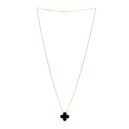 Van Cleef & Arpels 18K Yellow Gold Black Onyx Vintage Alhambra Pendant Necklace 3 of 5