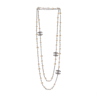 Chanel Pearl Baguette CC Long Necklace Silver 3 of 8