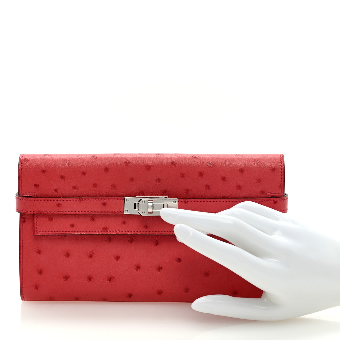 Ostrich Kelly Longue Wallet Rouge Vif