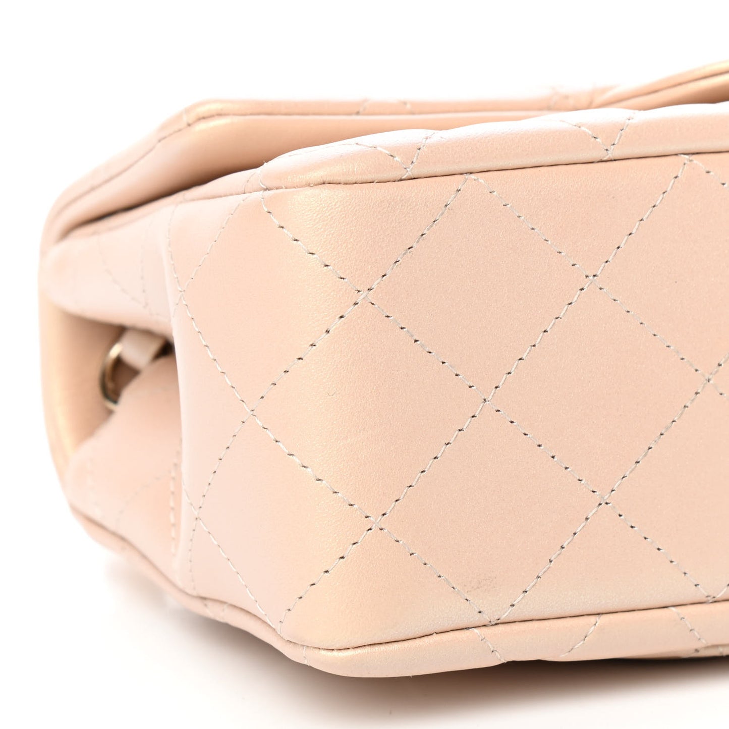 Iridescent Calfskin Quilted Mini Rectangular Flap Beige