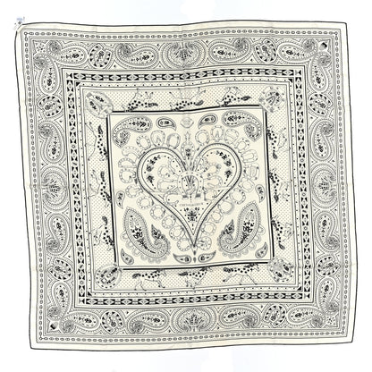 Hermes Cashmere Silk Cheval De Coeur Bandana Shawl 140 White Black 2 of 7