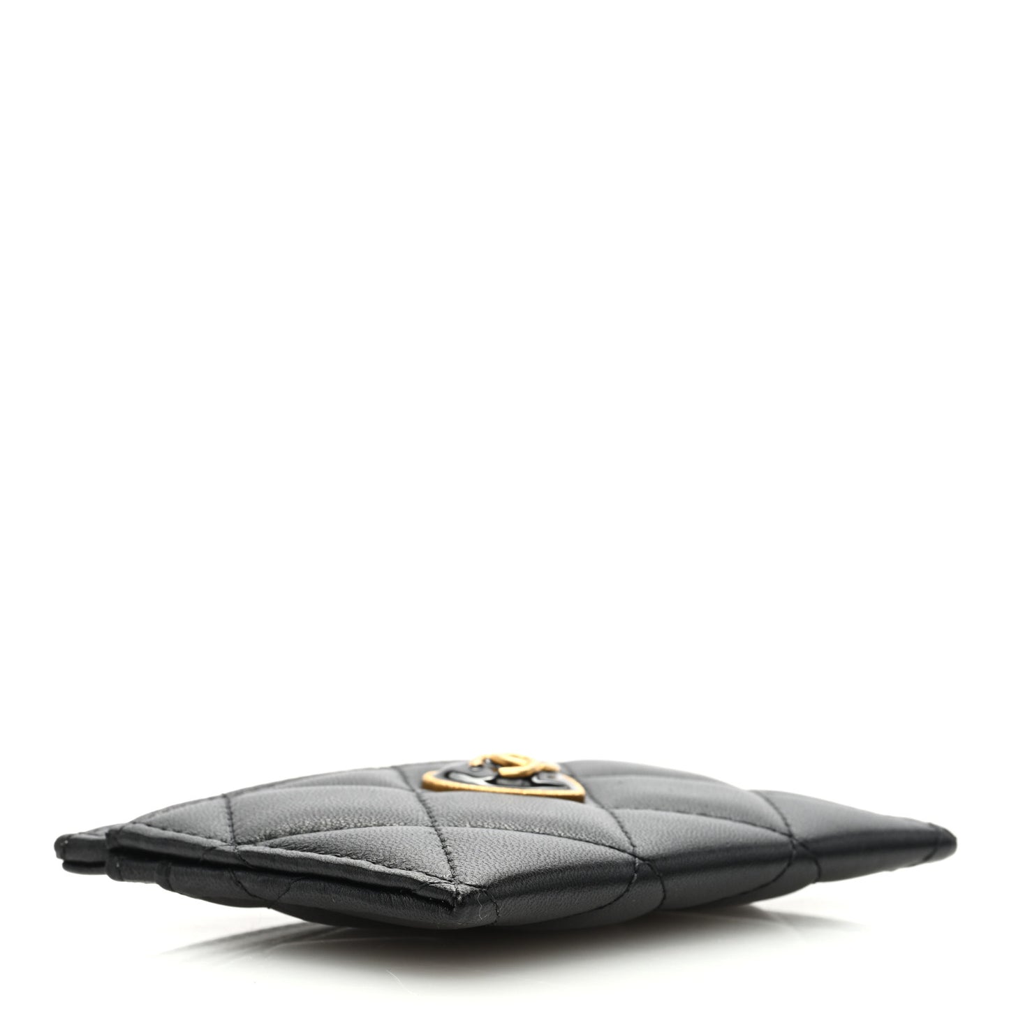 Lambskin Plexiglass Quilted Coco Love Card Holder Black