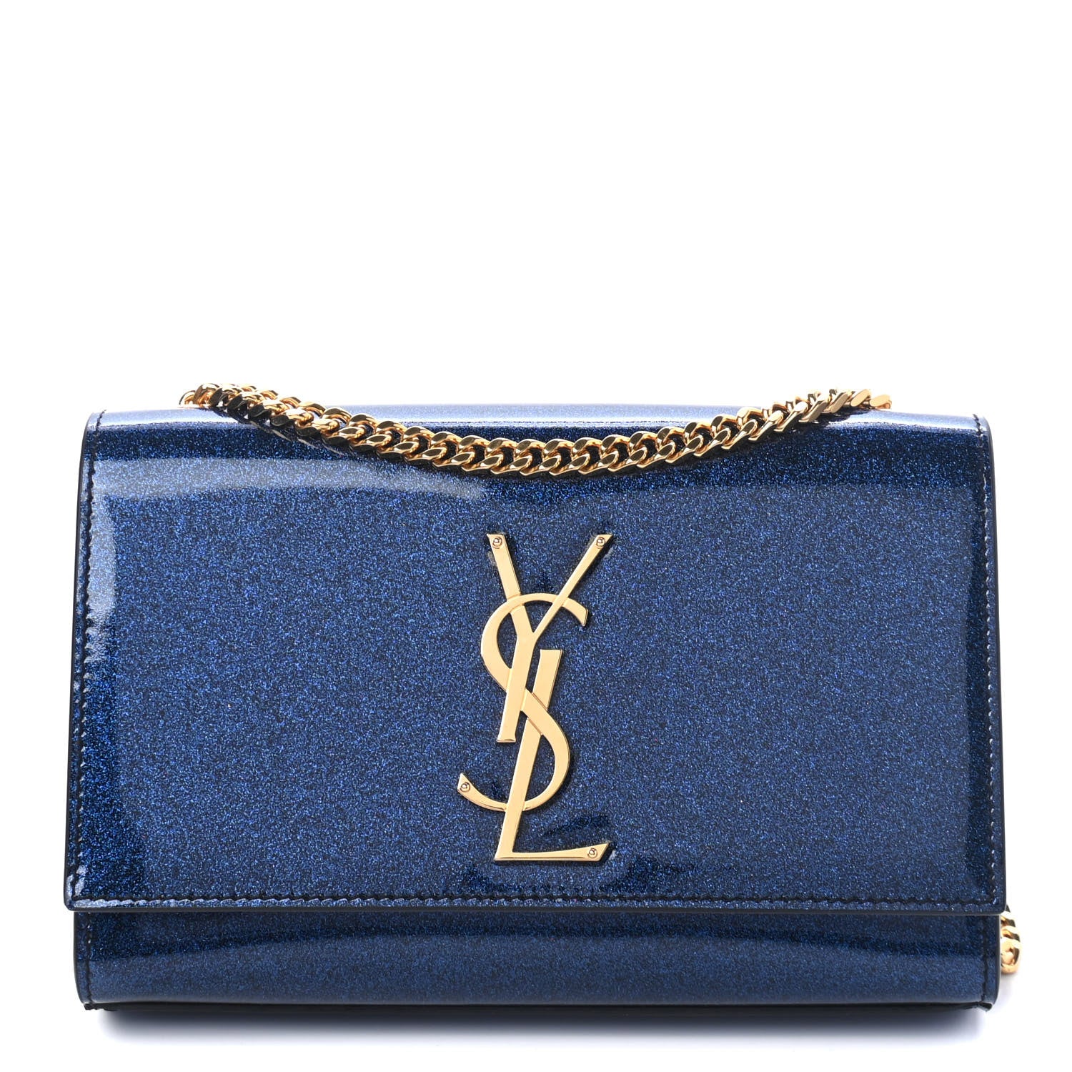 Saint Laurent Glitter Patent Small Monogram Kate Satchel Cobalt 1 of 4