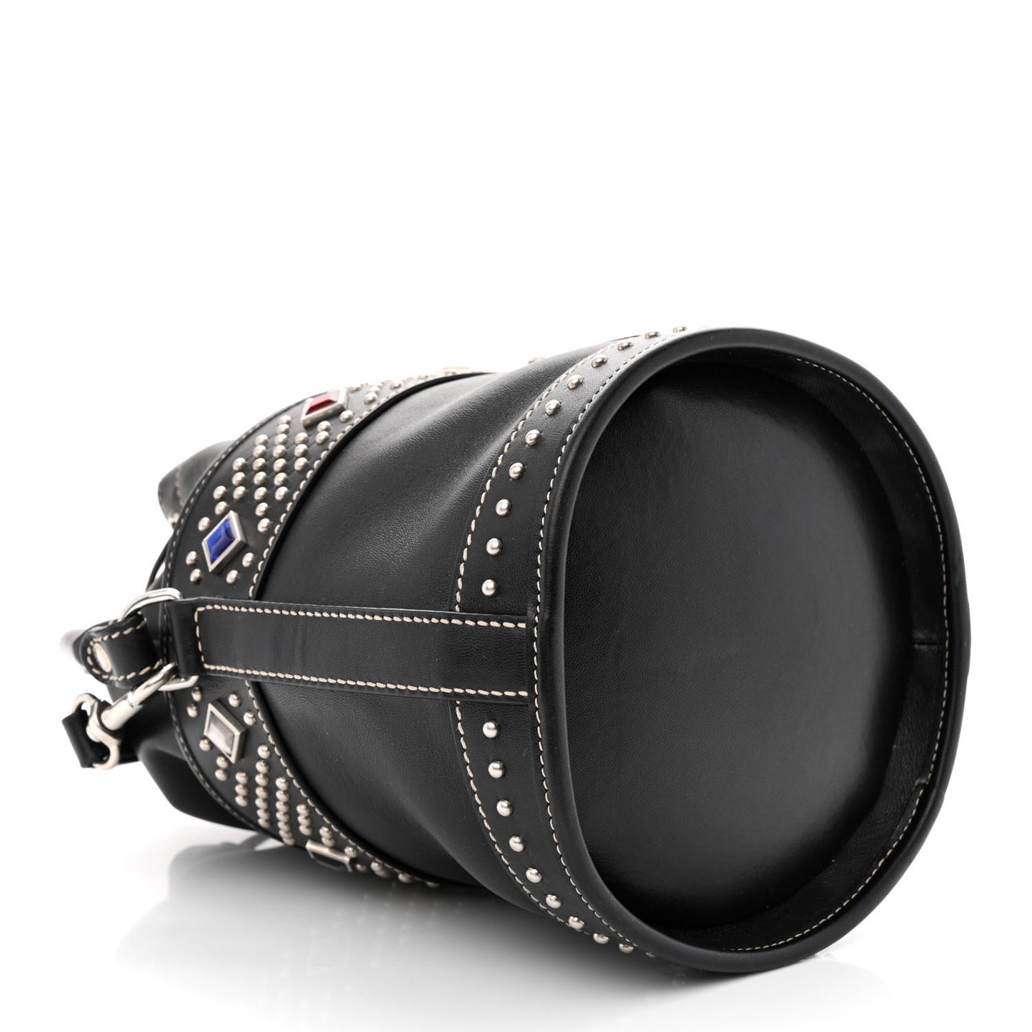 Smooth Calfskin Studded Small Bahia Drawstring Bucket Bag Black Multicolor