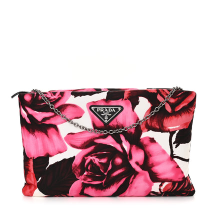 Prada Tessuto Soft Nylon Rose Print Small Chain Clutch Pink 1 of 10