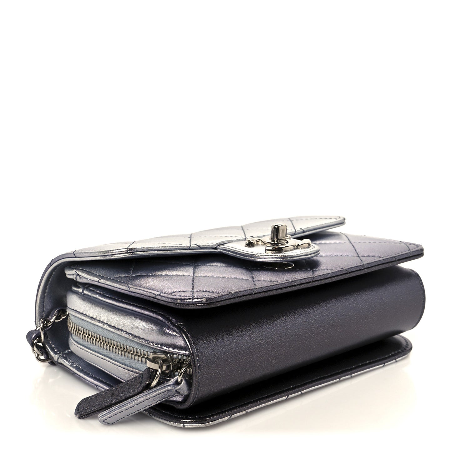 Metallic Lambskin Like A Wallet Flap Silvery Black