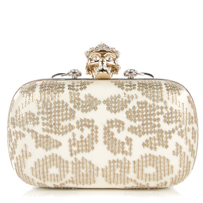 Alexander McQueen Sequin Crown Skull Box Clutch White 1 of 8