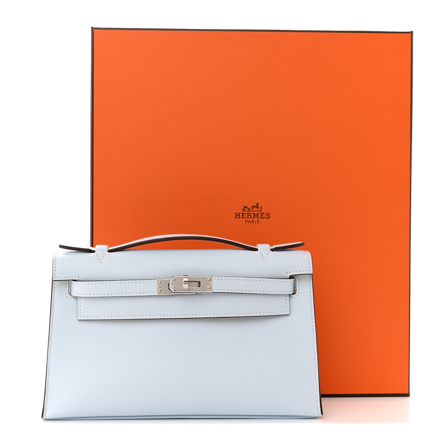 Hermes Swift Horseshoe Kelly Pochette Clutch Bleu Brume Lime 11 of 11