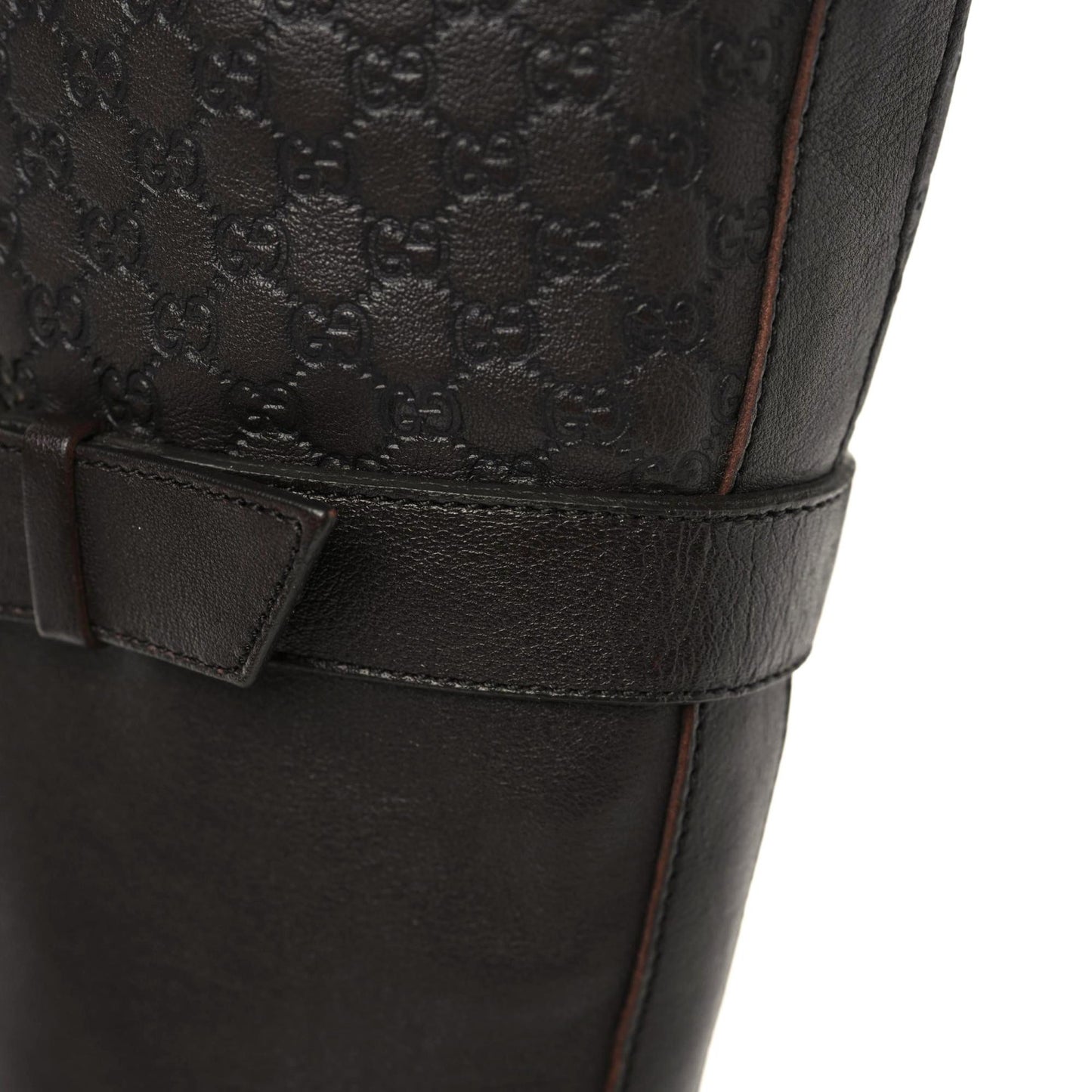 Calfskin Shearling Microguccissima Knee High Riding Boots 39 Brown