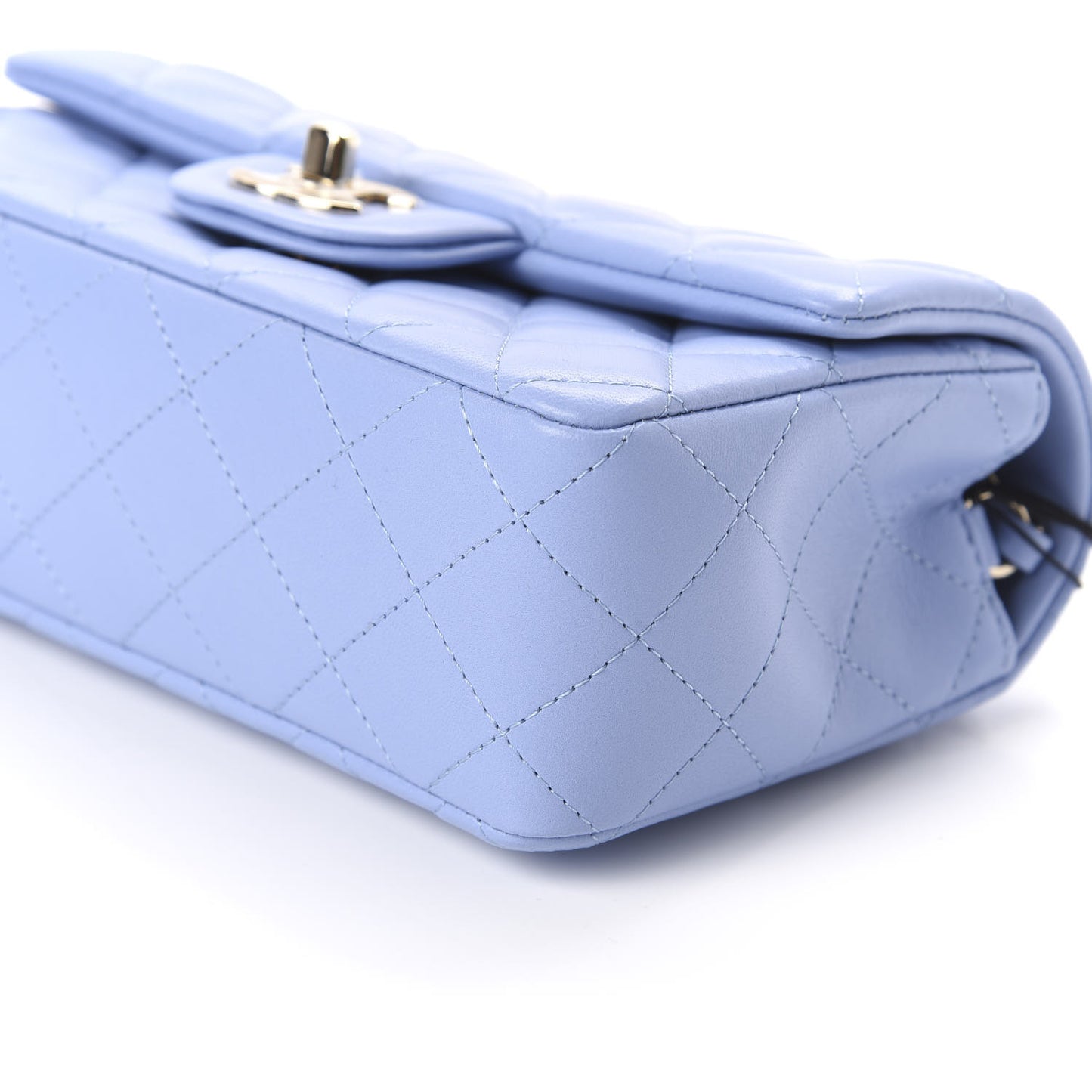 Lambskin Quilted Mini Rectangular Flap Light Blue