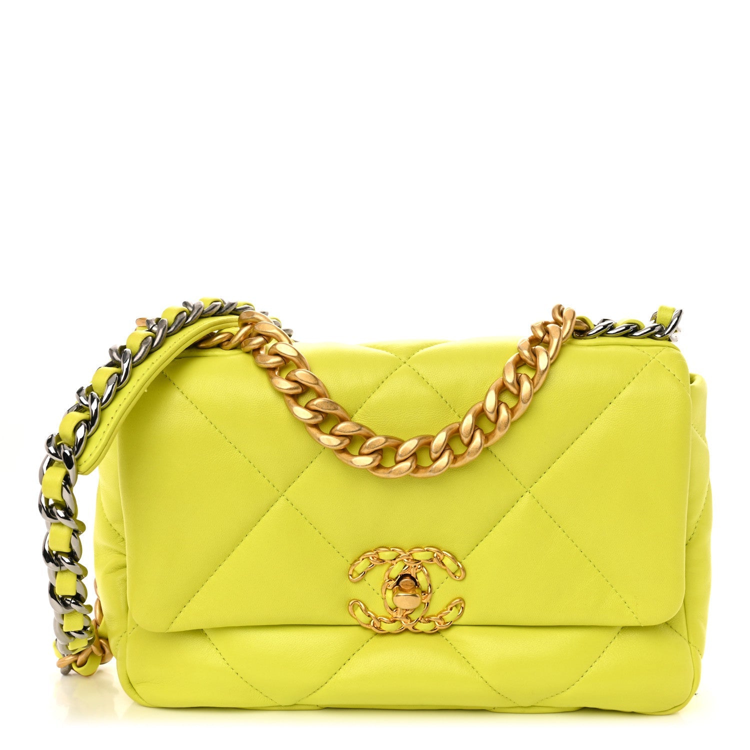 Chanel Shiny Lambskin Quilted Medium Chanel 19 Flap Neon Yellow 1 of 10