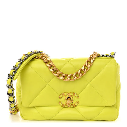 Chanel Shiny Lambskin Quilted Medium Chanel 19 Flap Neon Yellow 1 of 10