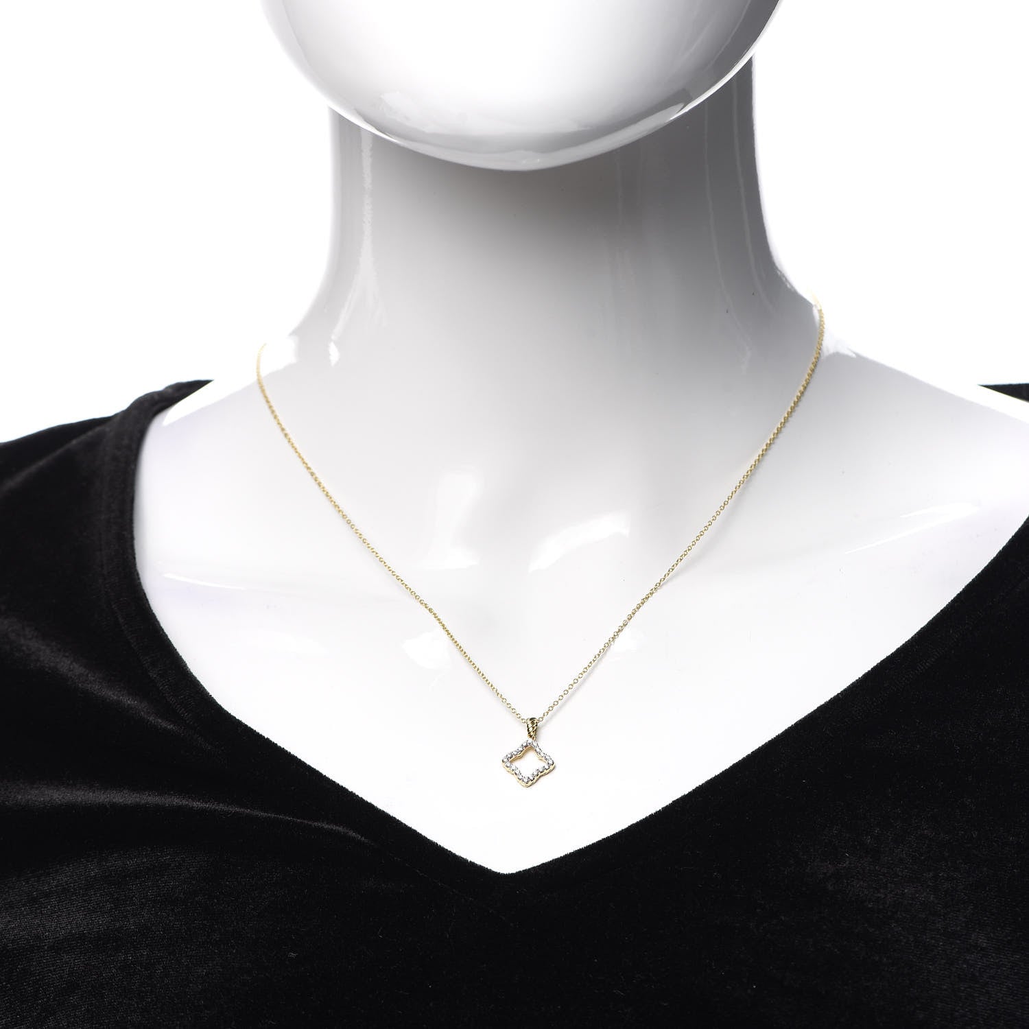 David Yurman 18K Yellow Gold Diamond Cable Collectibles Quatrefoil Pendant Necklace 2 of 5