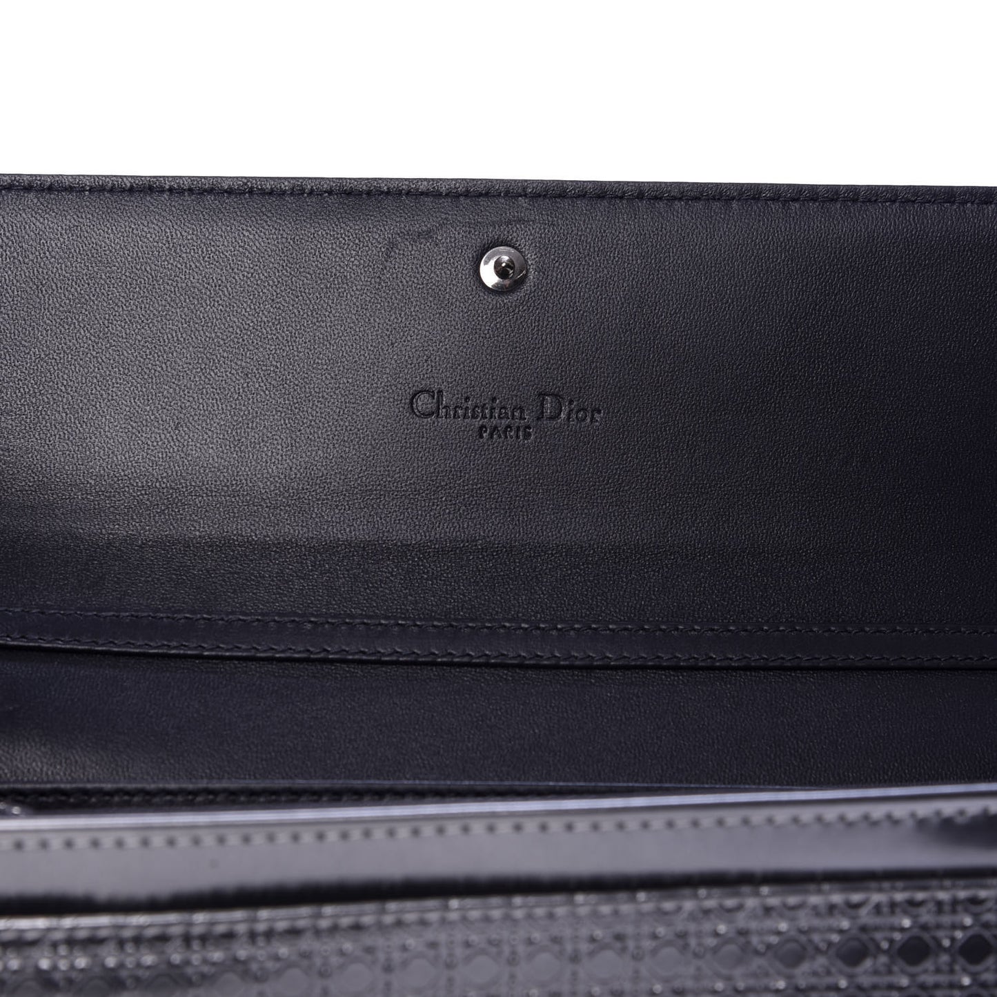 Metallic Patent Micro-Cannage Lady Dior Croisiere Chain Wallet Silver