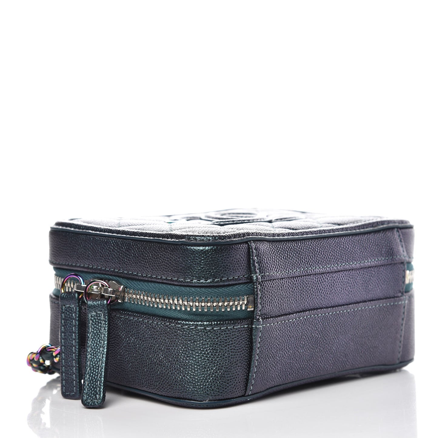 Iridescent Caviar Quilted Small CC Filigree Vanity Case Dark Turquoise