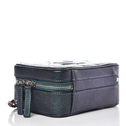Chanel Iridescent Caviar Quilted Small CC Filigree Vanity Case Dark Turquoise 5 of 9