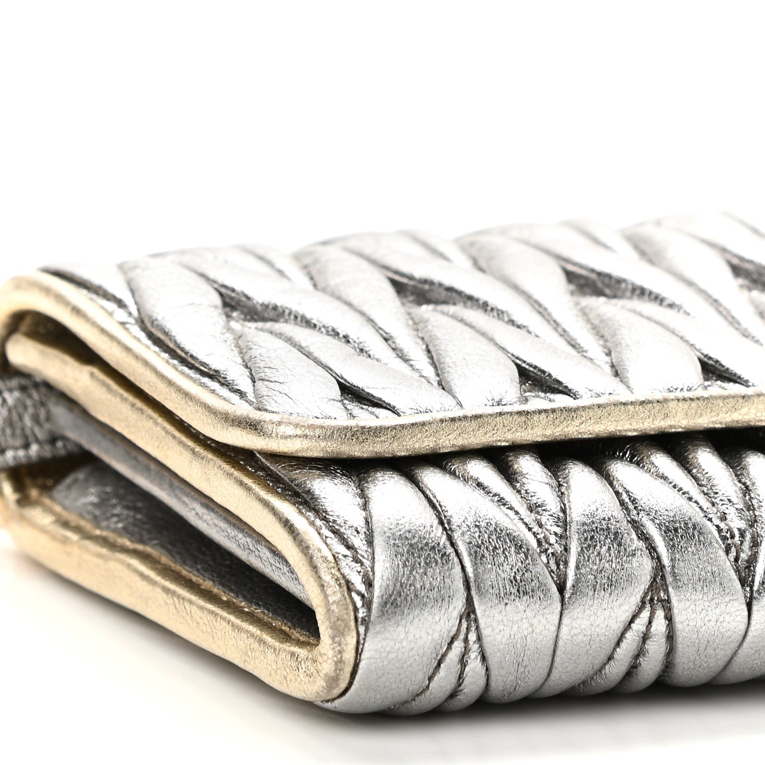Miu Miu Metallic Nappa Matelasse Wallet On Chain Silver 9 of 10