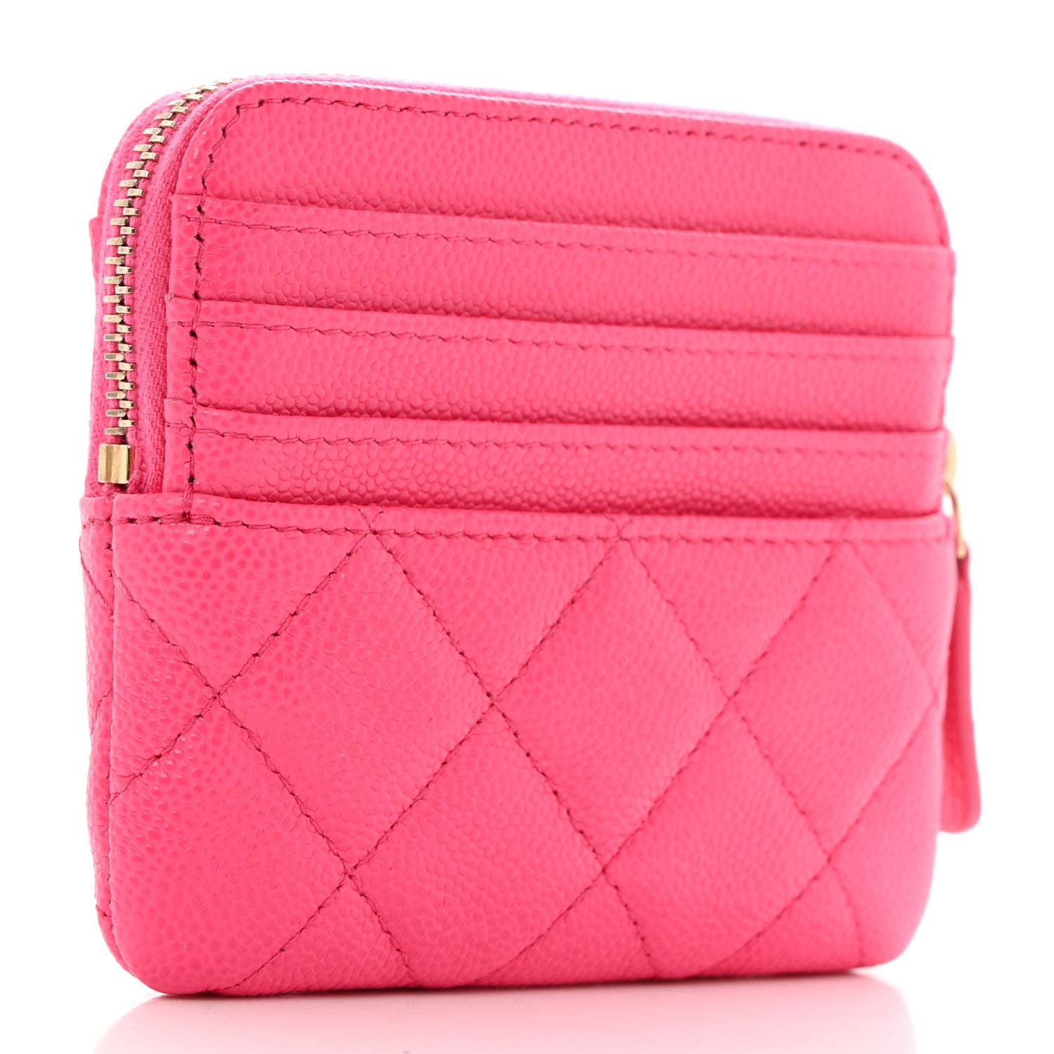 Chanel Caviar Quilted Zip Card Holder Wallet Pink 3 of 8