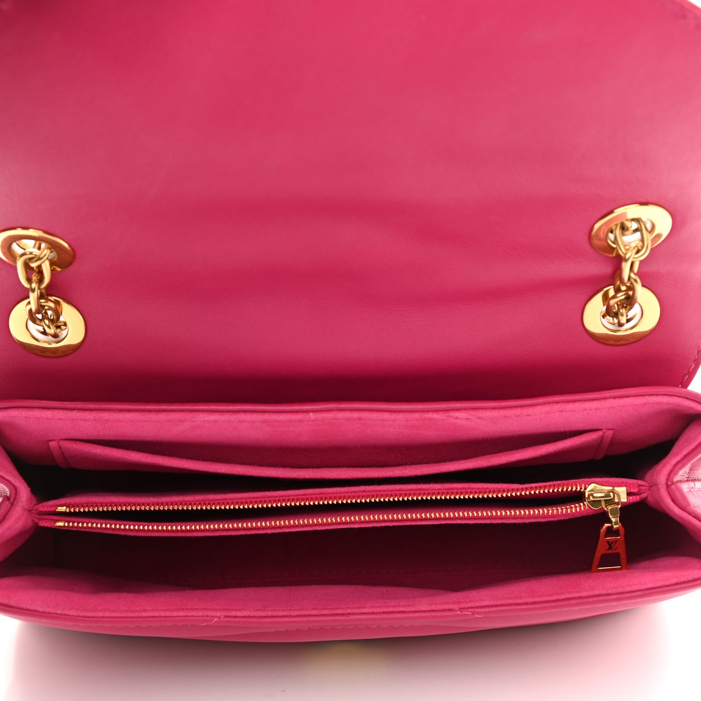 Calfskin LV New Wave Chain Bag Rose Freesia