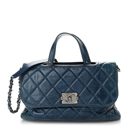 Chanel Glazed Calfskin Boy Satchel Flap Blue 1 of 11