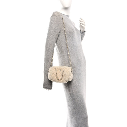 Chanel Shearling Quilted Barrel Clutch With Chain Beige 2 of 11