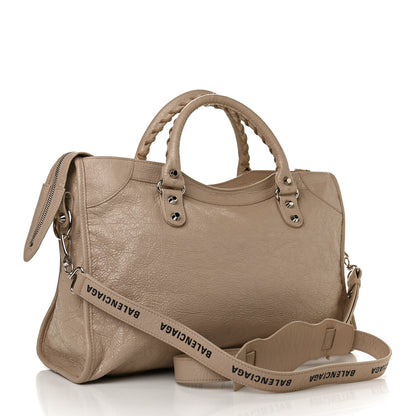Balenciaga Agneau Classic Silver Hardware City Logo Strap Light Beige Black 3 of 12
