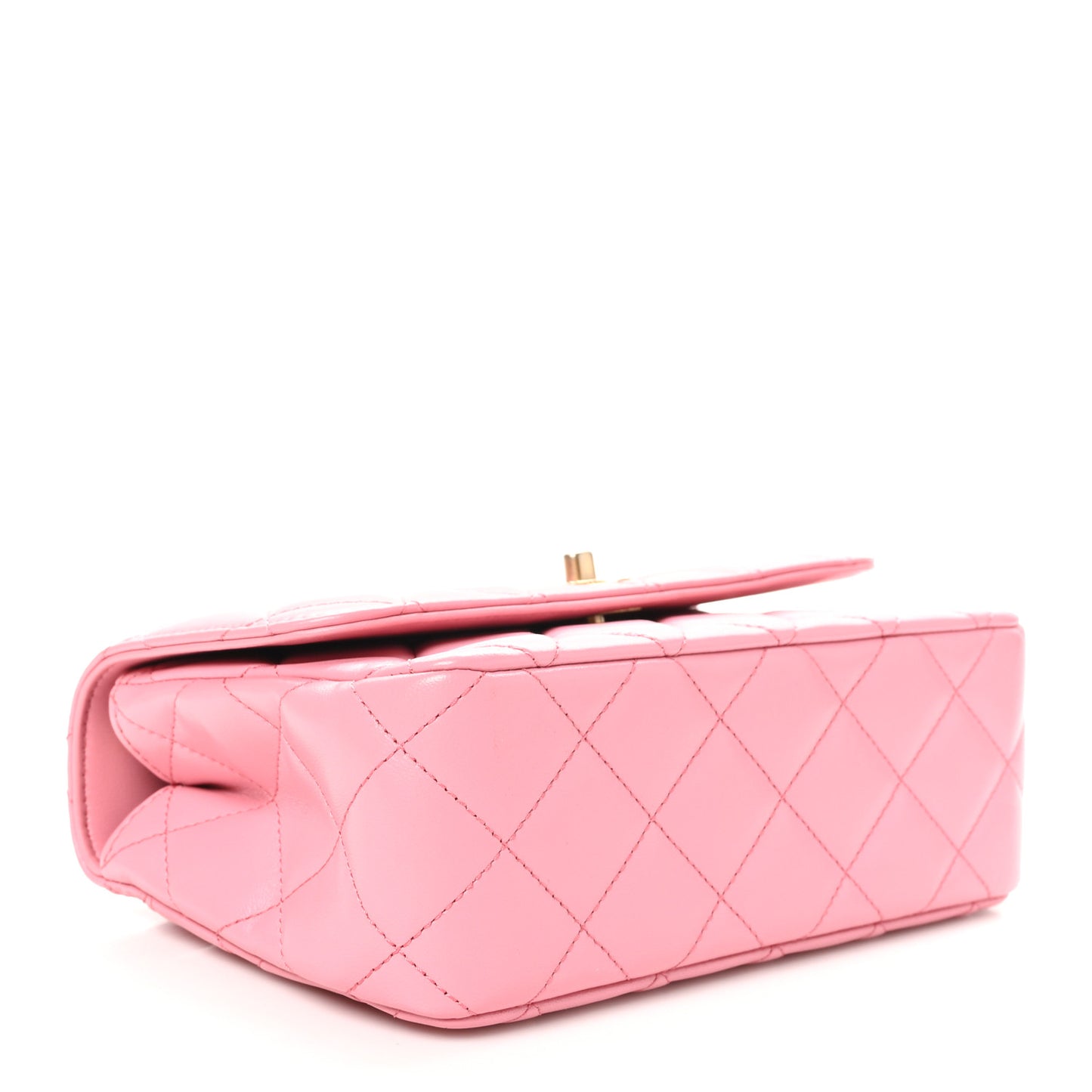 Lambskin Metal Quilted Twist Top Handle Flap With Chain Light Pink