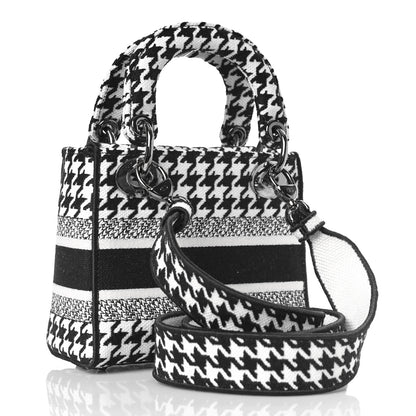 Christian Dior Canvas Houndstooth Embroidered Mini Lady D-Lite Black White 3 of 8
