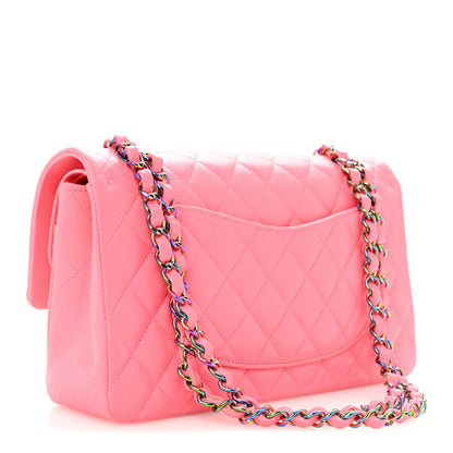 Chanel Caviar Quilted Rainbow Medium Double Flap Coral Pink 3 of 12