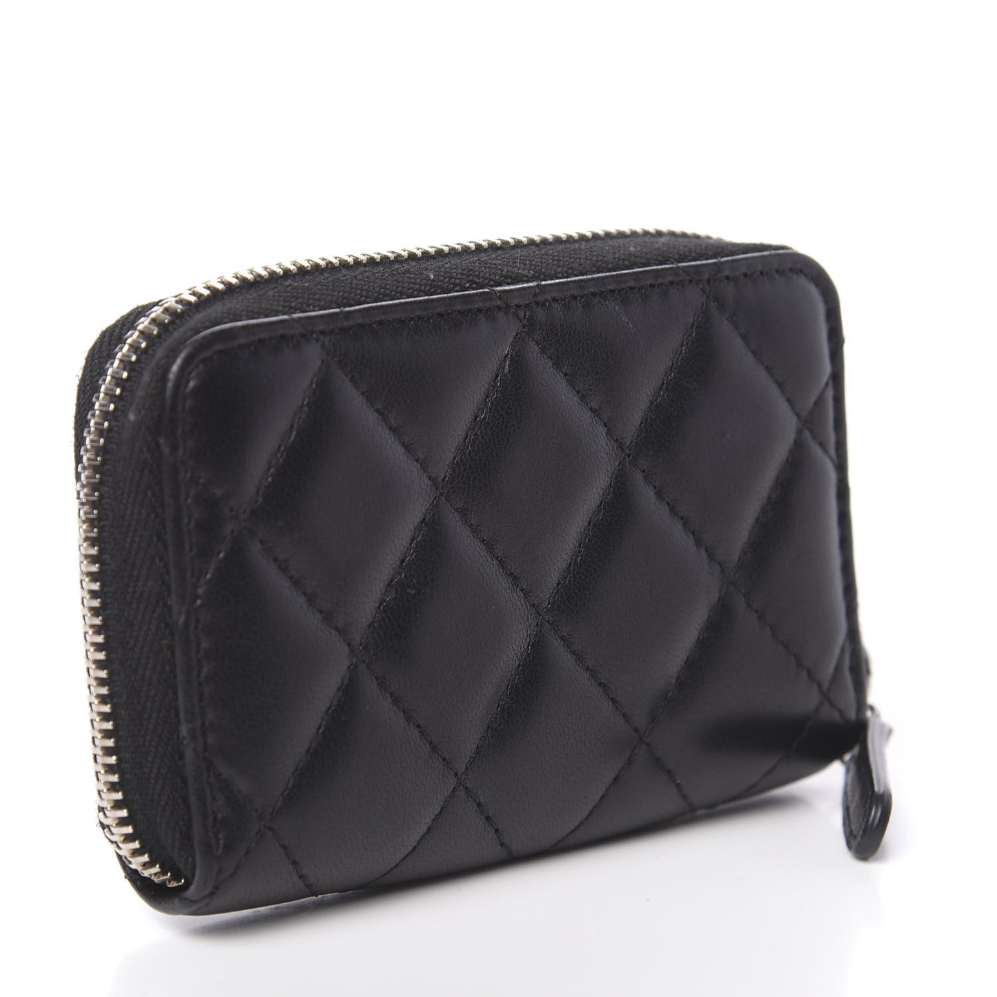 Lambskin Quilted Zip Coin Purse Black