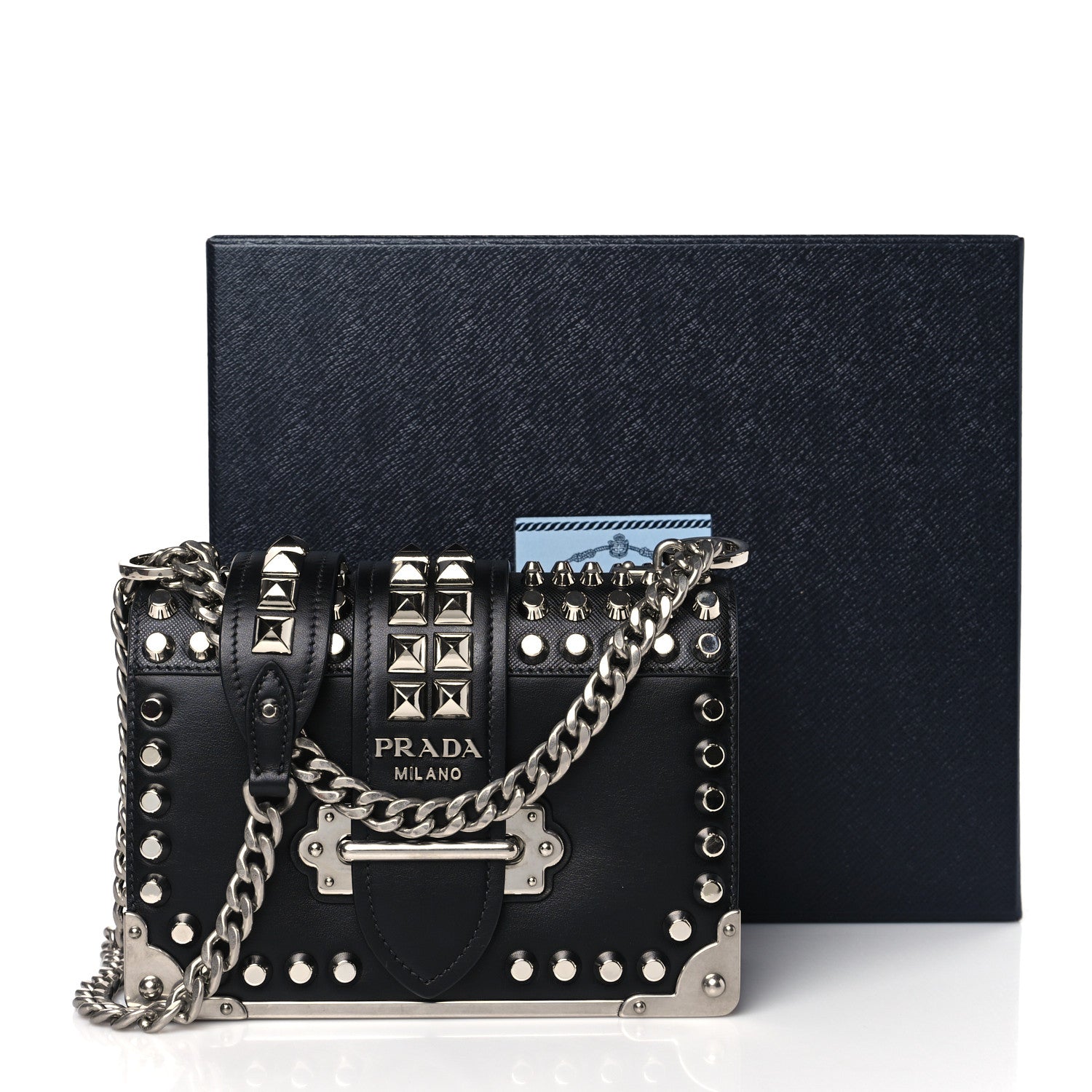 Prada City Calf Saffiano Studded Cahier Bag Black 4 of 9