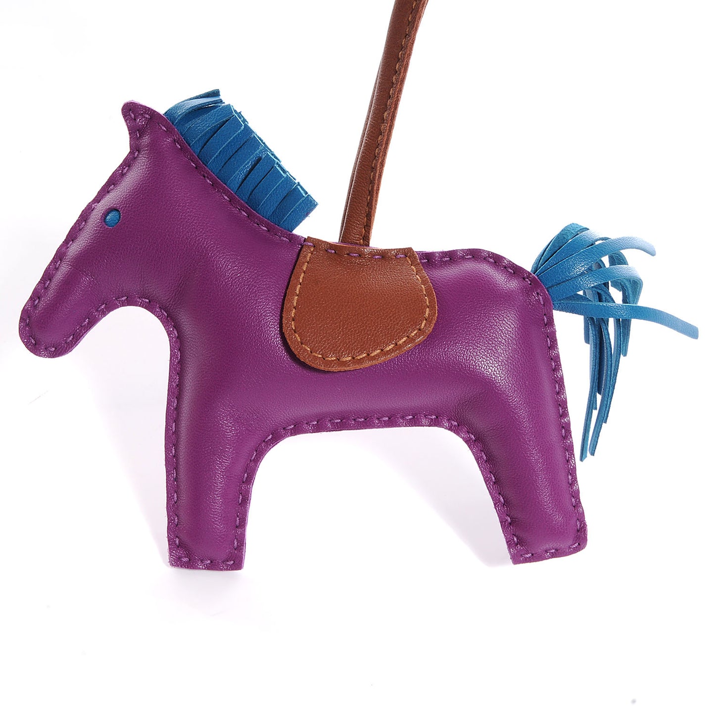 Milo Lambskin Grigri Rodeo Horse Bag Charm MM Anemone and Bleu Izmir