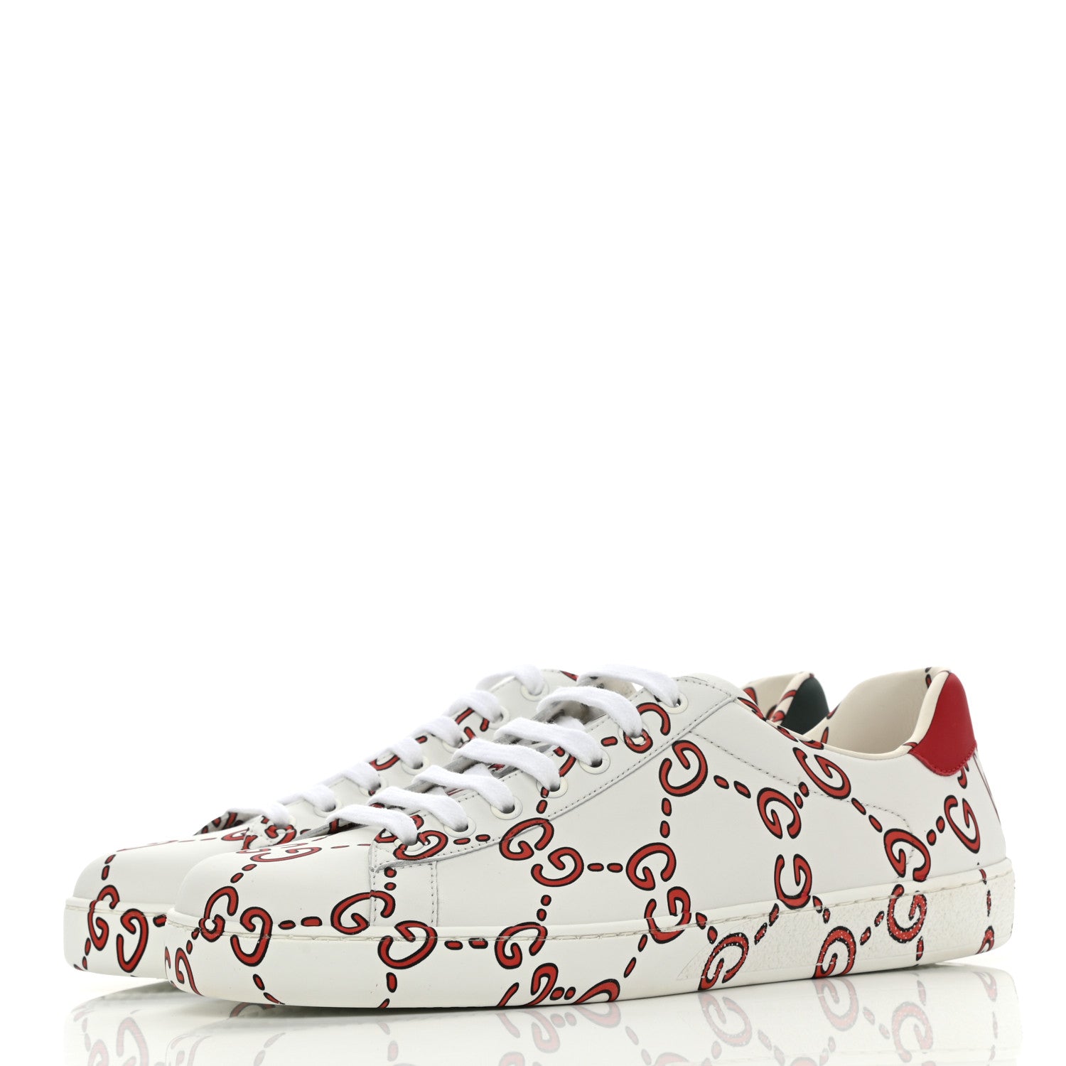 Gucci Calfskin GucciGhost Print Womens Ace Sneakers 8 White Hibiscus Red 3 of 12