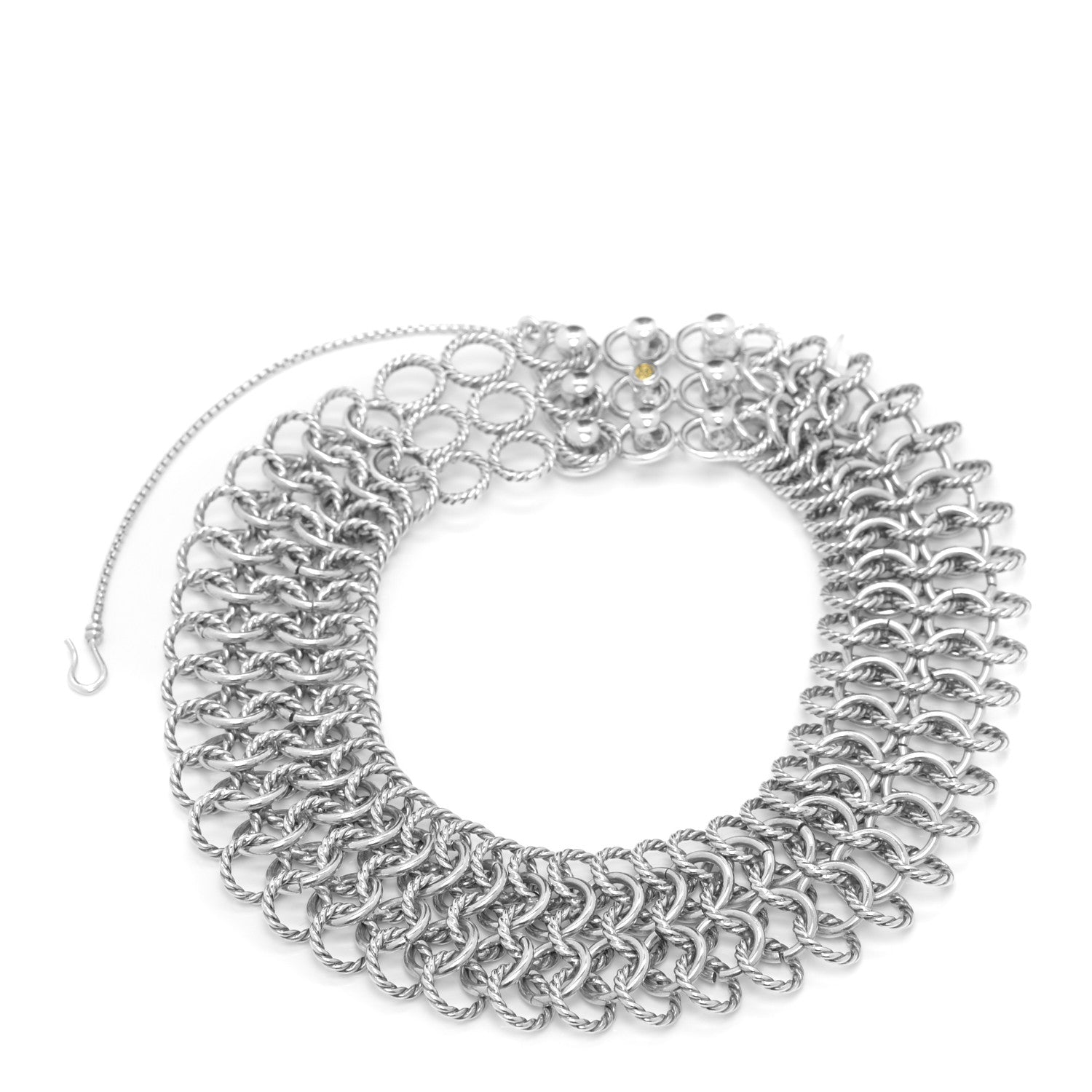 David Yurman Sterling Silver 18K Yellow Gold Chainmail Collar Necklace 3 of 6
