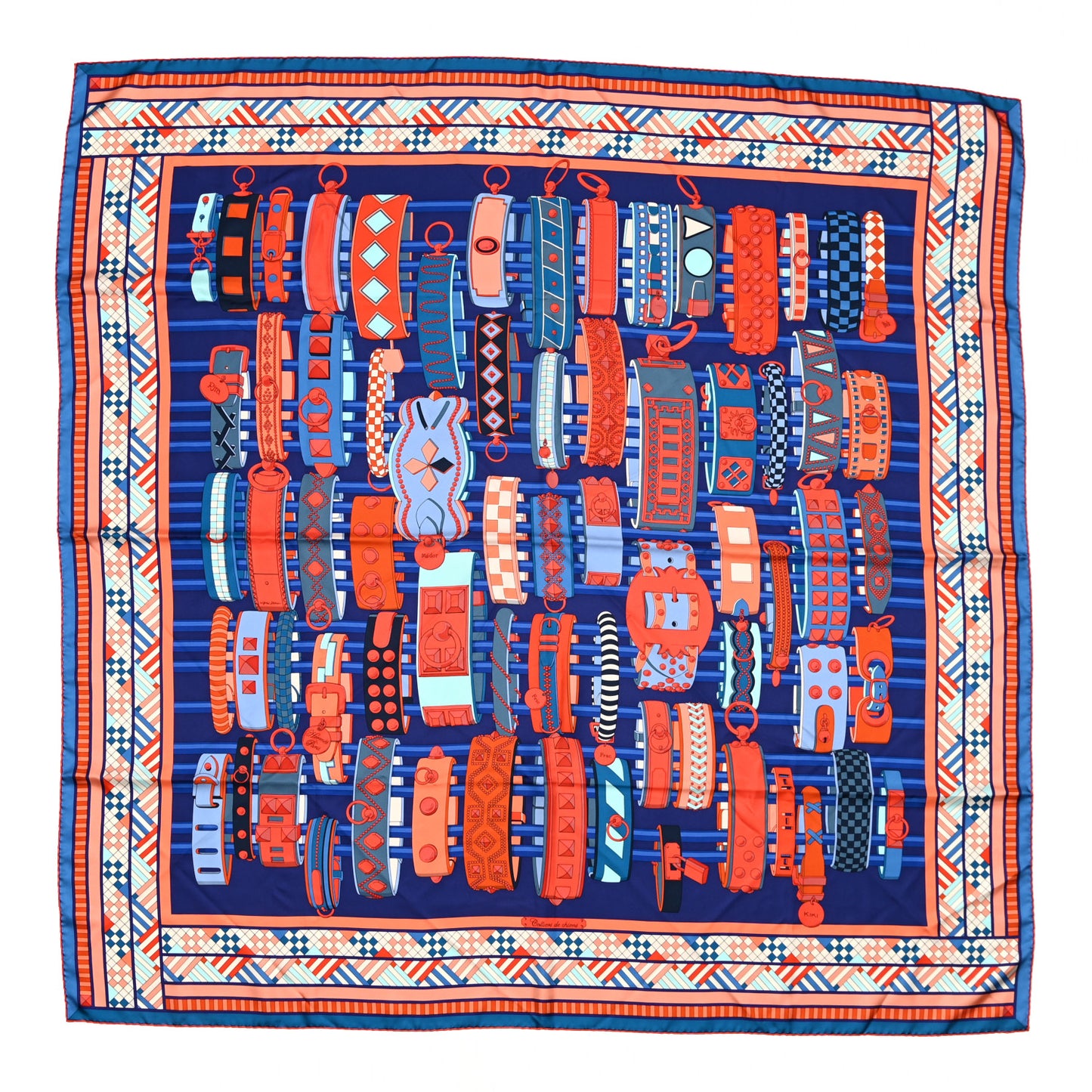 Silk Colliers de Chiens Giant Scarf 140 Indigo Orange Cobalt