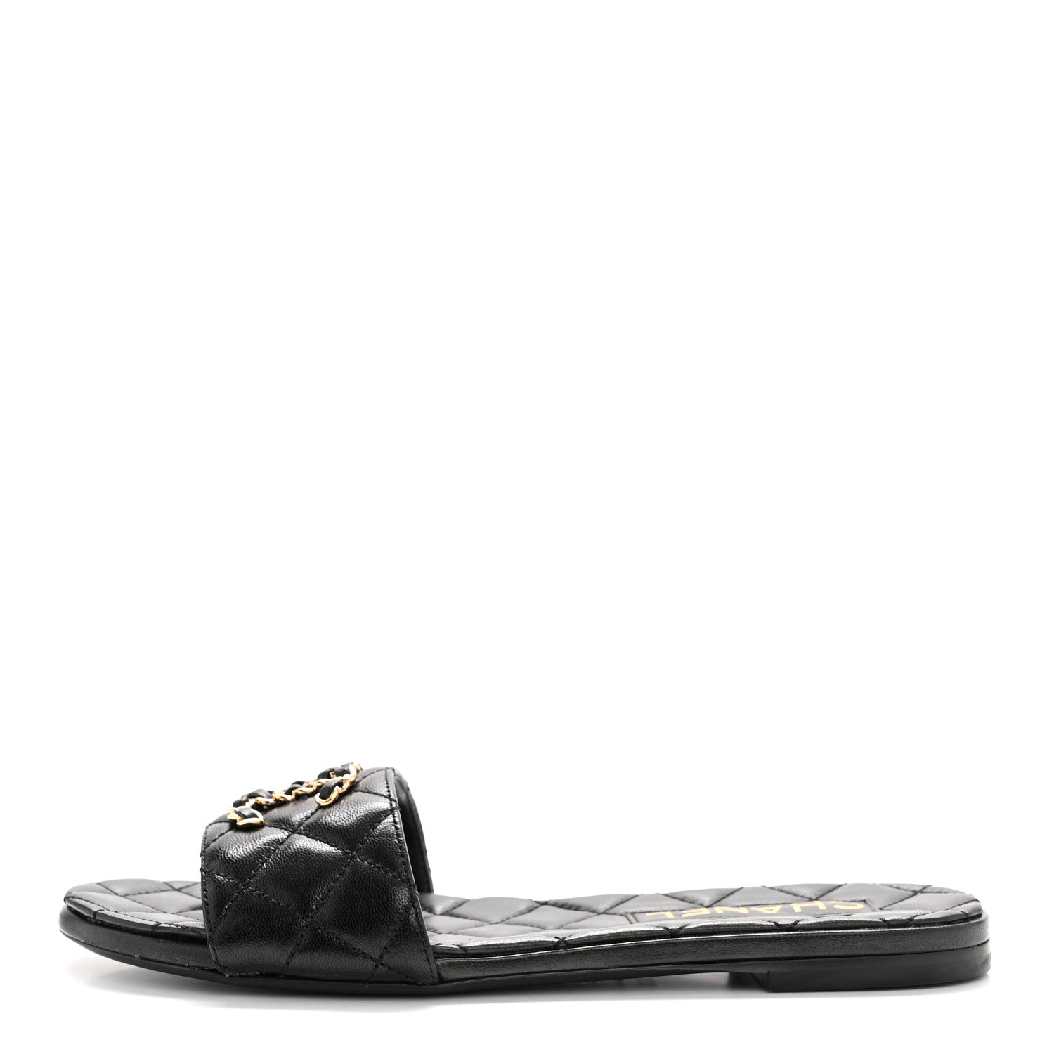 Chanel Shiny Goatskin Quilted CC Mules Sandals 36.5 Black 2 of 20