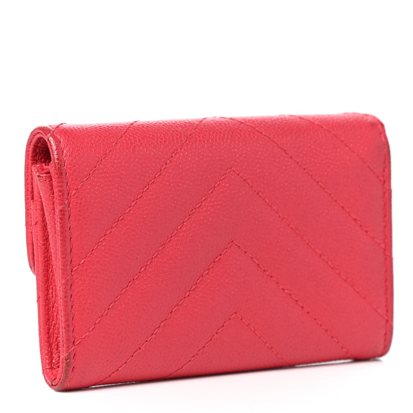 Caviar Chevron Quilted Flap Card Holder Red