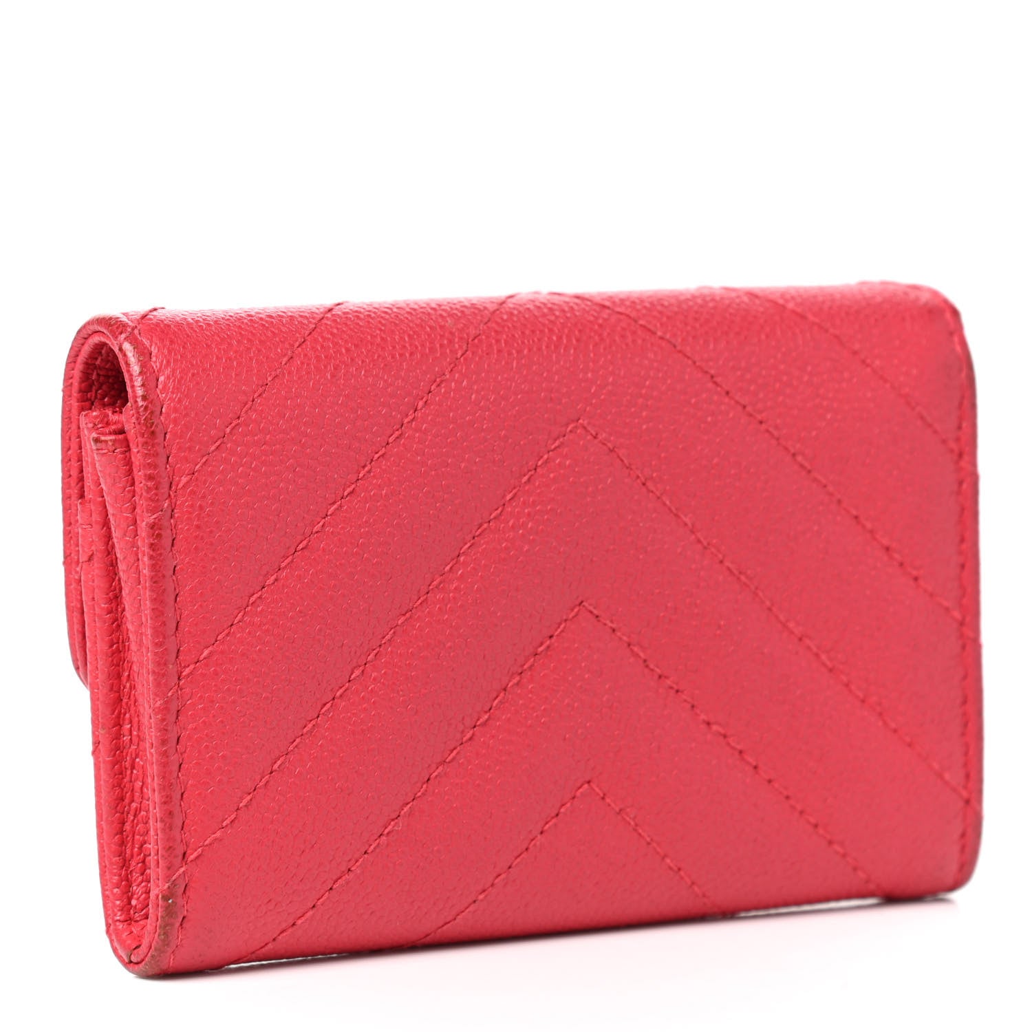 Chanel Caviar Chevron Quilted Flap Card Holder Red 2 of 11