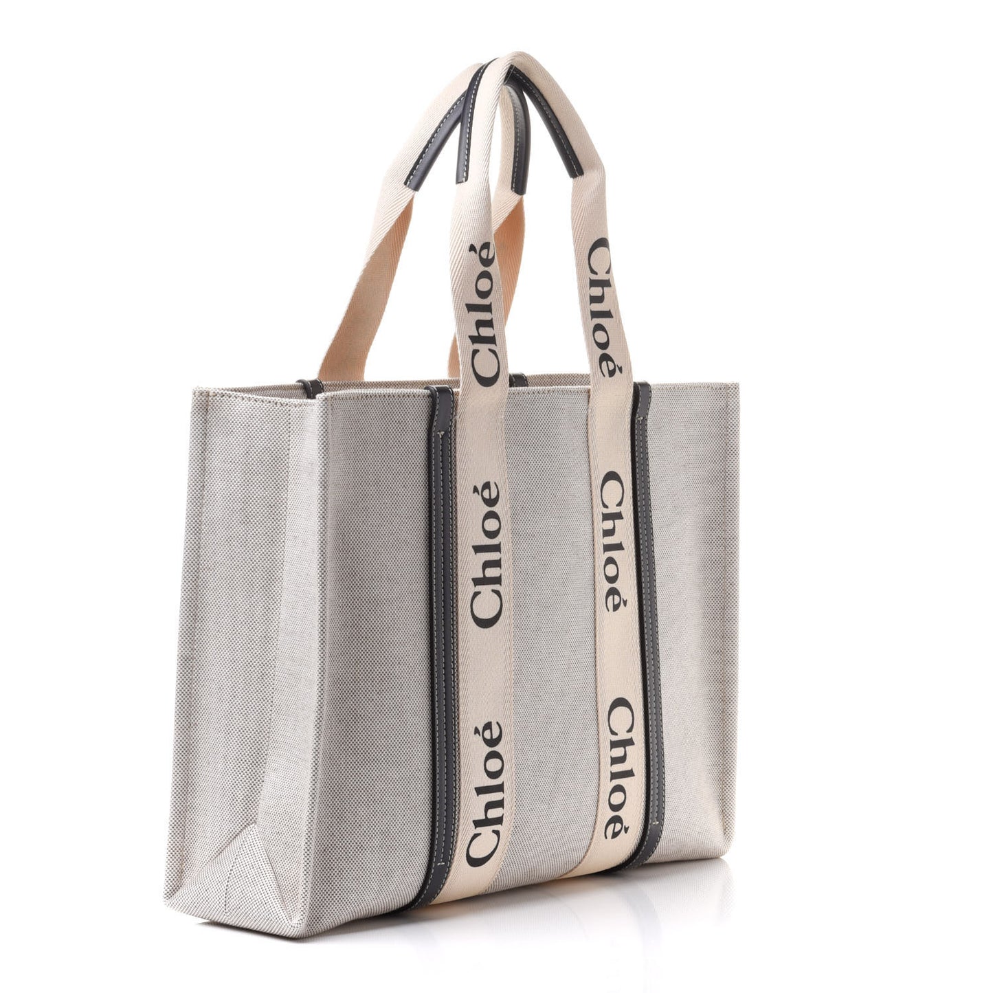 Cotton Calfskin Large Woody Ribbon Tote White Blue